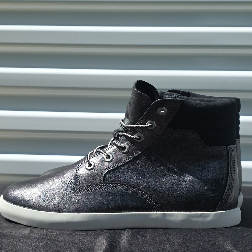 Womens 10 Timberland Gorpcore 90s Anthracite Black Leather Boot‎ Y2K Clean Comfo